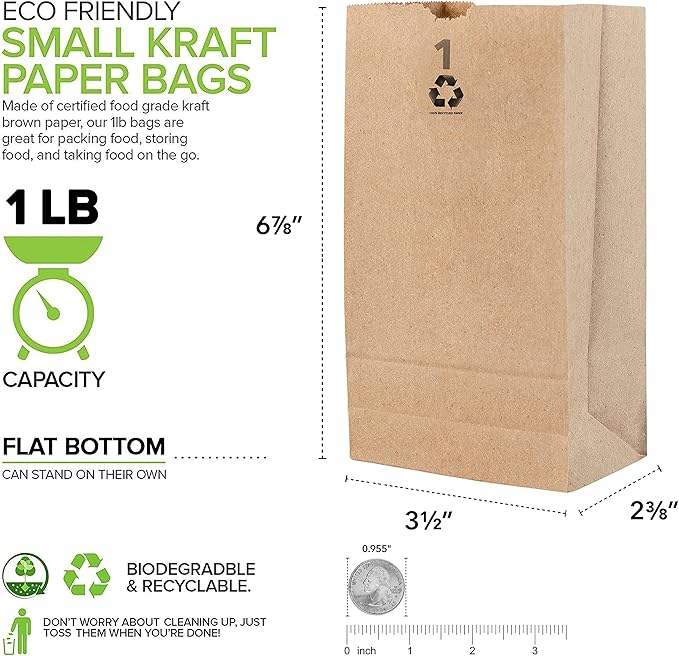 Kraft Small Brown Paper Bags Mini Size Bag for Packing Breakfast Food Snack Lunch Blank Bulk Pack Disposable Sack Shopping Bag