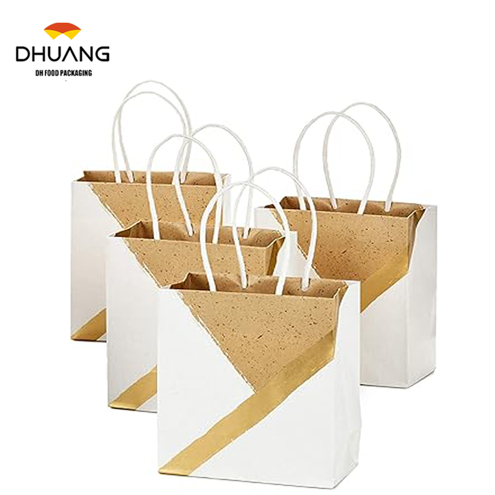 White Gold Foil Paper Gift Bags with Handles Party Favor Birthday Wedding Christmas and New Year Gift Wrapping