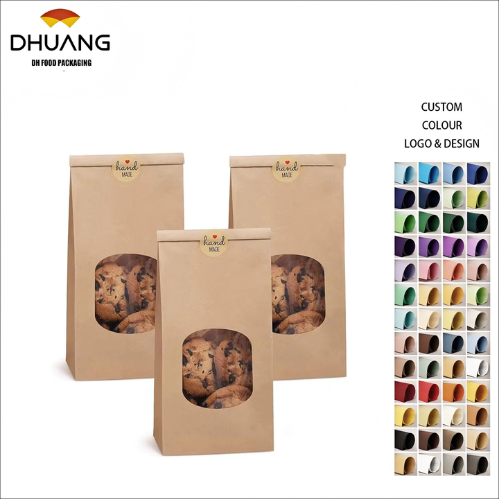 Windowed Plastic Bread Bags with Paper Window Paper Bag with Metal Paper Tie and Lock for Cookies Coffee Beans Custom Bread Bags