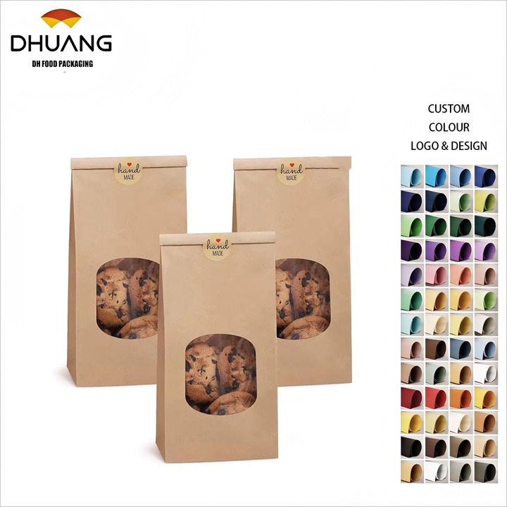 Windowed Plastic Bread Bags with Paper Window Paper Bag with Metal Paper Tie and Lock for Cookies Coffee Beans Custom Bread Bags