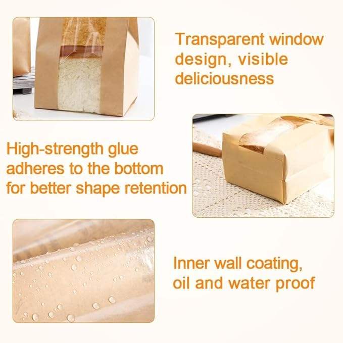 50 Bread Bags with Window for Storing Bread Cookies and Snacks 50 Sealable Stickers Custom Bread Bags