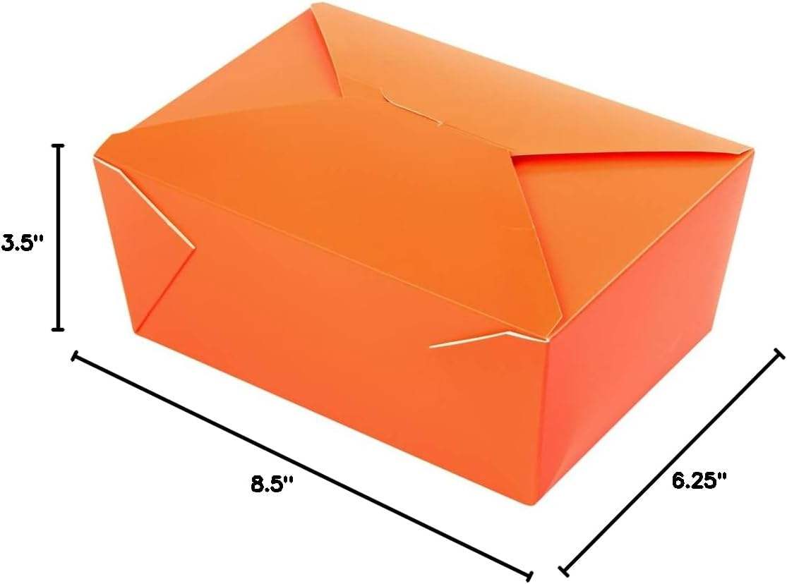 Box Label Lock Closed Heat Resistant Orange Paper Disposable Lunch Box Oil Resistant to Hot and Cold Foods Food Box