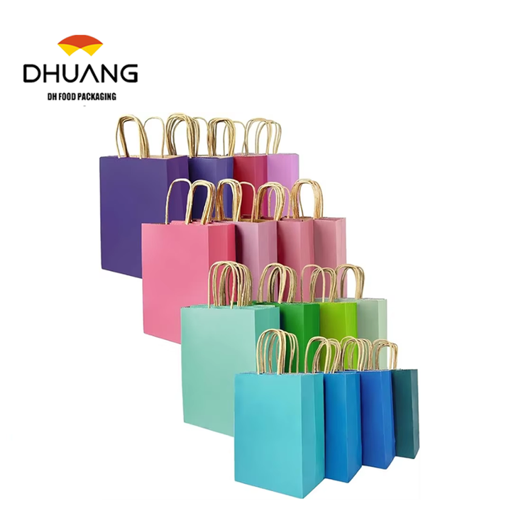 Bulk Medium Kraft Paper Bags with Handles 16 Different Senior Light Colors for Gift Promotion Craft Use Shopping Bag