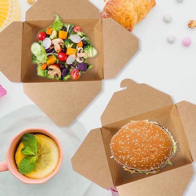 Disposable Leak-proof and Oil-proof Food Container Brown Paper Color Microwavable Suitable for Restaurants and Parties Food Box