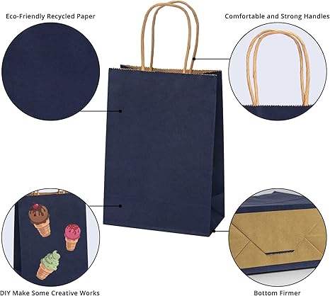 Navy Gift Craft Paper Gift Bag with Handle Heavy Duty Matte Tote Bag CUSTOM Shopping Bag