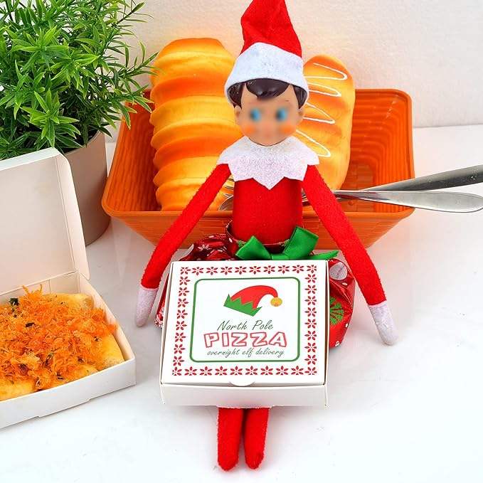 50 Elf Mini Pizza Boxes Square Cardboard with Stickers for Parties Christmas Birthdays Custom Pizza Boxs