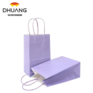 Small Light Purple Kraft Paper Bag with Handles Durable Embossed Supermarket Use Craft Paper Bag Gift Bag