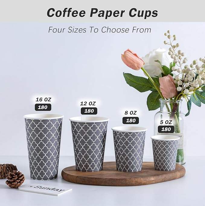 16oz Single Wall Disposable Coffee Cups 180 Packs Custom Logo Insulated Paper Cups for Hot and Cold Drinks Coffee Cup