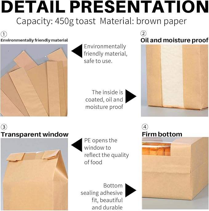 Homemade Sourdough Bread Bags - 50 Sourdough Kraft Paper Bread Bags Including 54 Label Stickers Custom Bread Bags