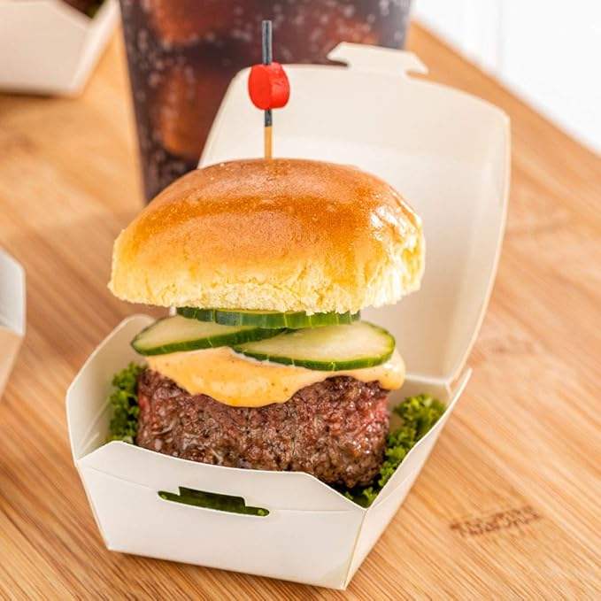 Mini Burger Box Disposable White Paper Takeout Box with Hinged Lid, Perfect for Appetizers or Desserts Burger Box
