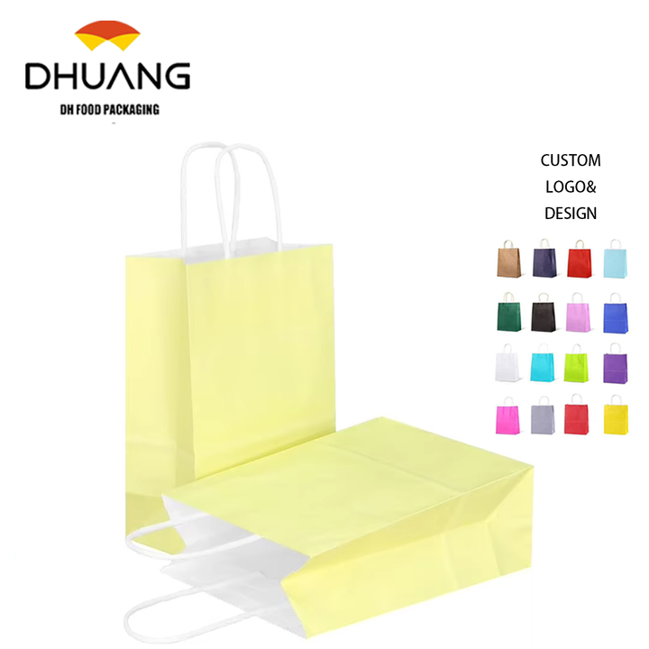 Medium Kraft Paper Gift Bags with Handles Pastel Offset Printing Recycled Materials for Crafts Customizable Logo Shopping Bag