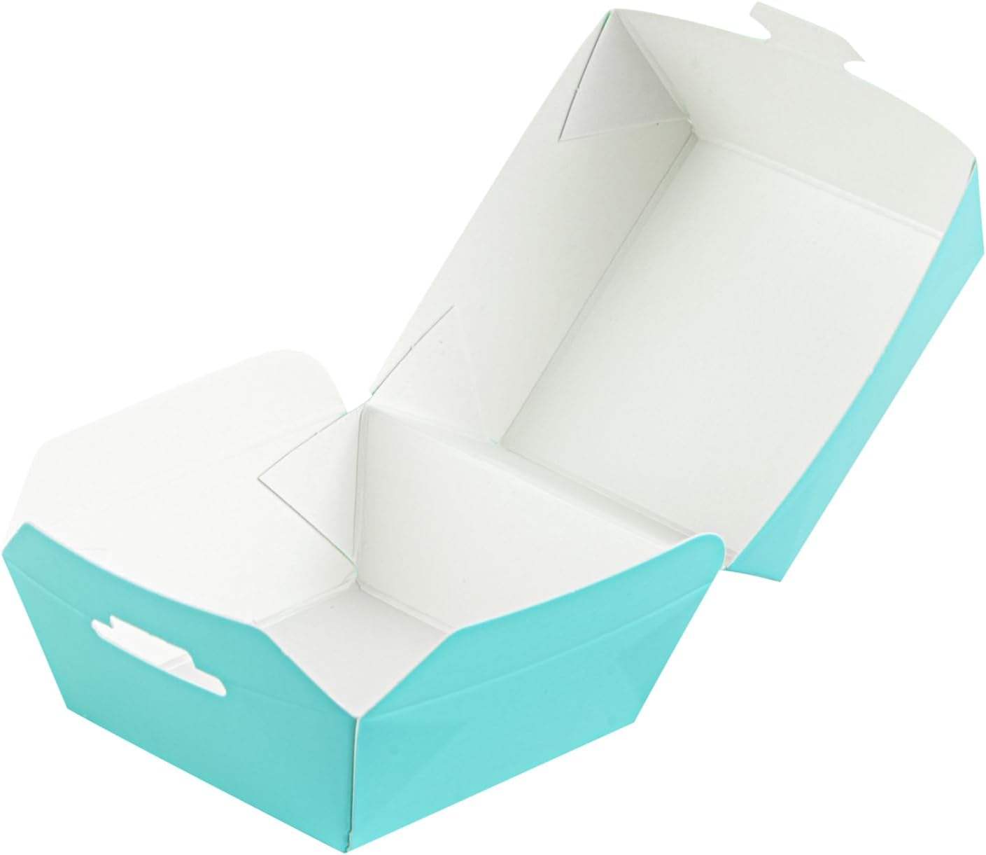 Mini Hamburger Box Disposable Turquoise Paper Takeout Box with Hinged Lid Food Box