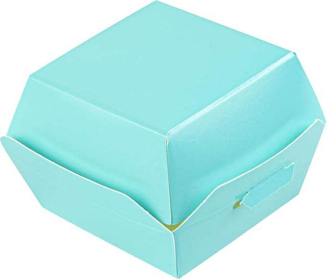 Mini Hamburger Box Disposable Turquoise Paper Takeout Box with Hinged Lid Food Box