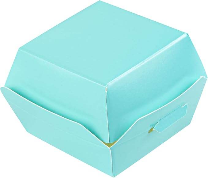 Mini Hamburger Box Disposable Turquoise Paper Takeout Box with Hinged Lid Food Box