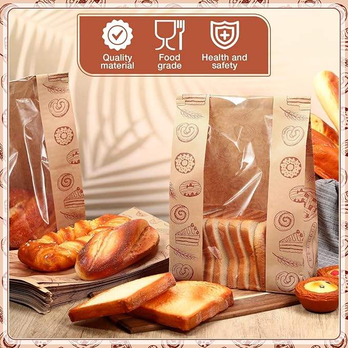 Large Brown Paper Sourdough Bread Storage Bag clear Window Can Close Tin Bag Custom Bread Bags