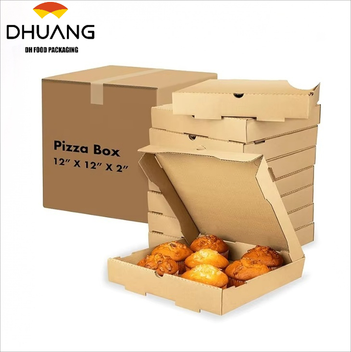 Kraft Grease-resistant Corrugated Pizza Boxes Ventilated and Convertible to Plates Custom Pizza Boxs