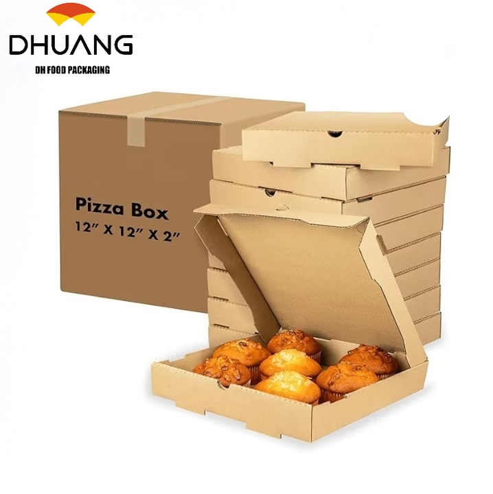 Kraft Grease-resistant Corrugated Pizza Boxes Ventilated and Convertible to Plates Custom Pizza Boxs