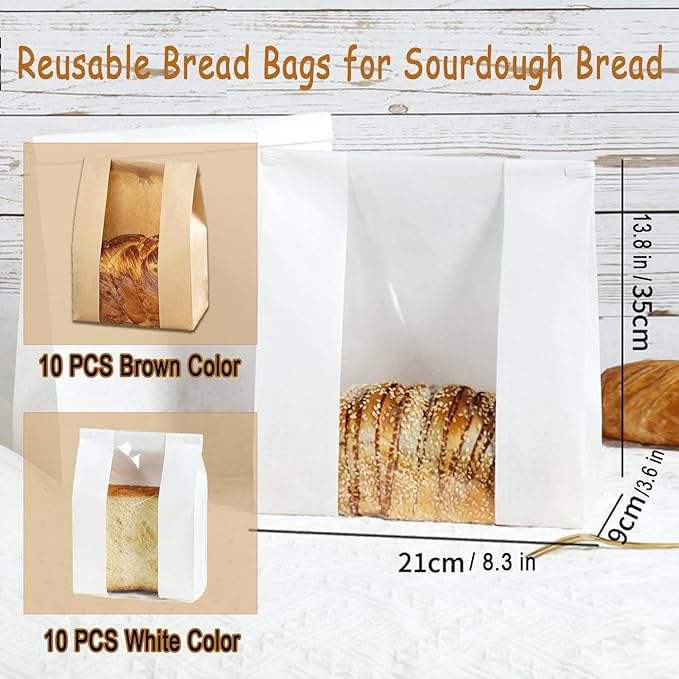 Paper Bread Bags With Window for Homemade Bread Tin Label Baking Bag for Packing and Storage of Baked Goods Custom Bread Bags
