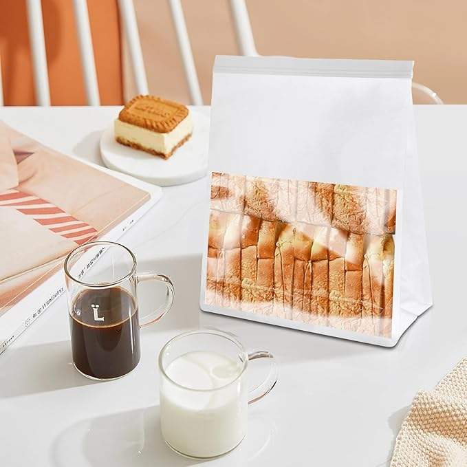 Toaster Food Storage Paper Bag with Window Iron Zipper Lock for Household Kitchen Use Custom Bread Bags