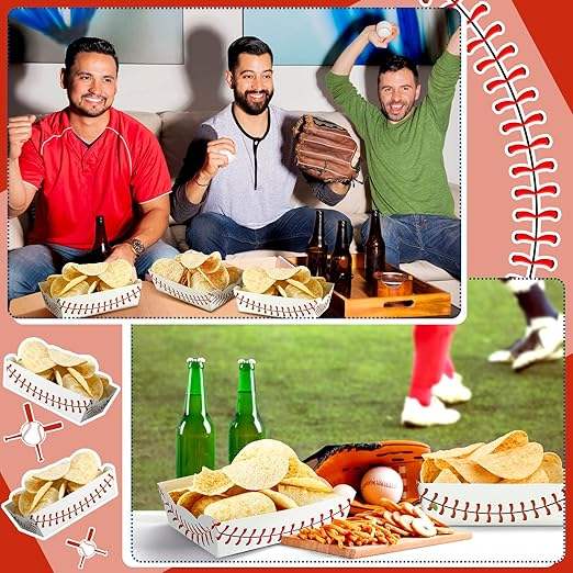Packs Baseball Party Supplies Birthday Decorations Disposable Boat Paper Food Tray, Condiments, Carnival (Baseball)