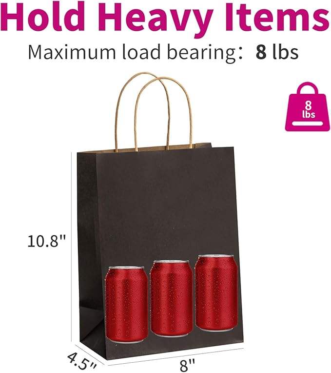 Black Kraft Paper Gift Shopping Party Retail Christmas Birthday Takeaway Custom Paper Bags Shopping Bag