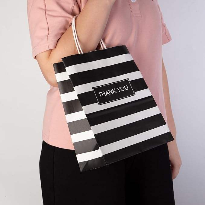 Gift Shopping Striped Black Paper Retail Party Boutique Grocery Store Custom Paper Bags