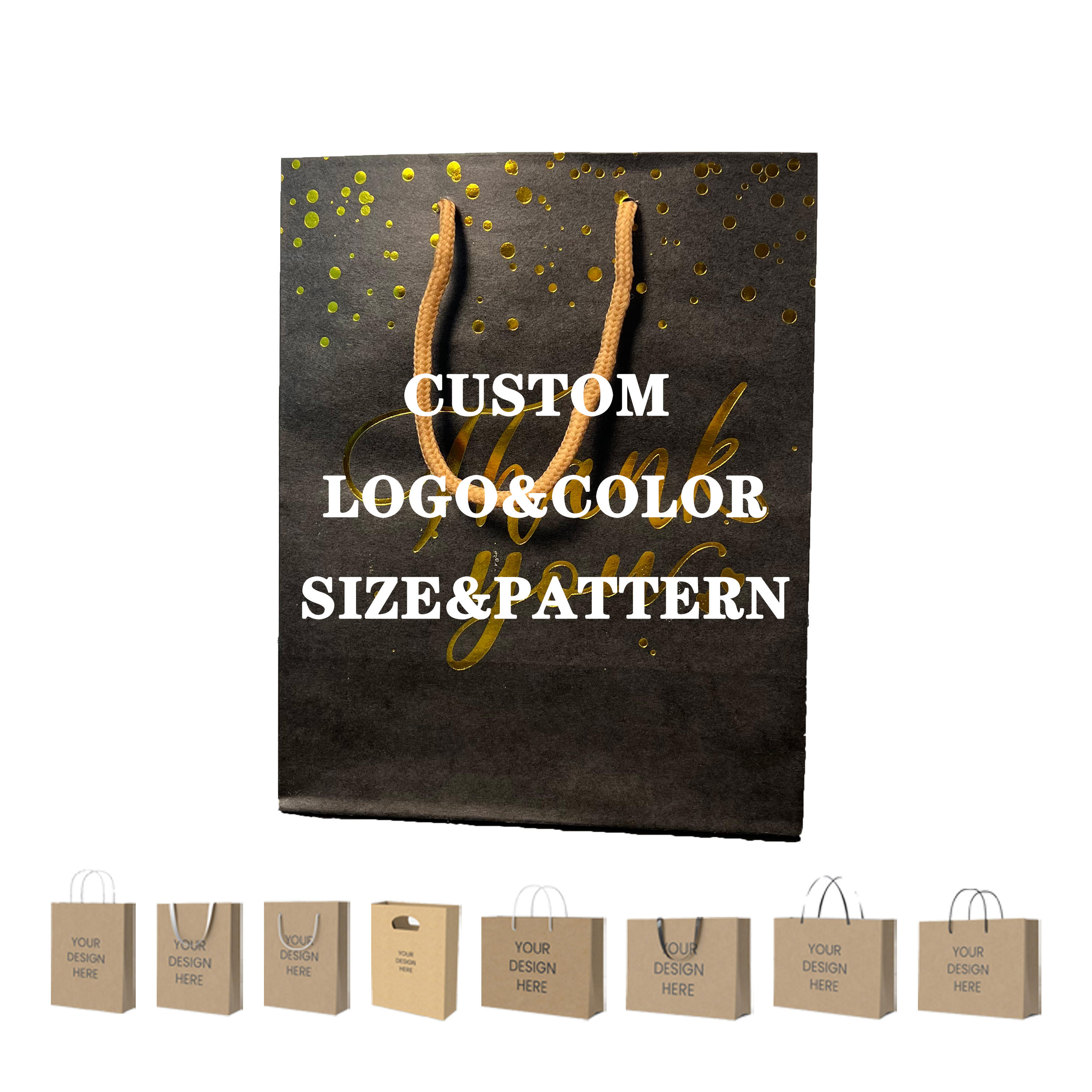 Factory Custom Size Printed logo Paper Shopping Bag Folding Flat Biodegradable Paper Bag with Cotton Rope Handle Shopping Bag