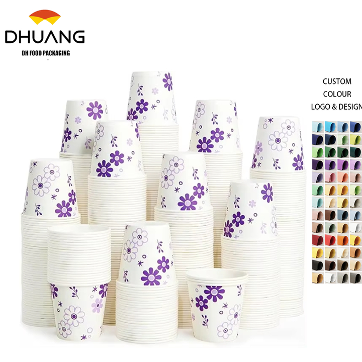 Customized LOGO Disposable Drinking Cup for Parties Picnics and Trips with Purple Flower Pattern Paper Cup