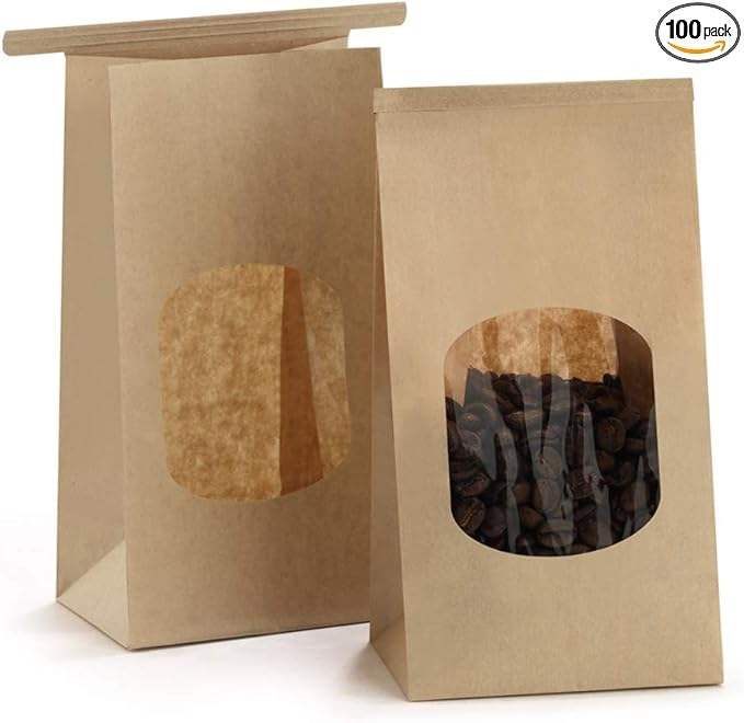 Windowed Packaging Food Bags Made of Kraft Paper Suitable for Holding Tea Coffee Beans Biscuits Customizable Oil-proof Paper Bag
