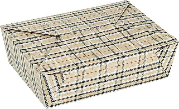 Food Container Durable Takeout Box Disposable Plaid Paper Rectangular for Takeout or Picnic Food Box