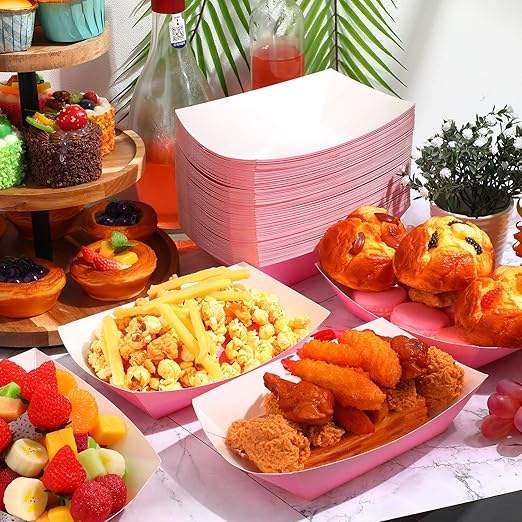 3-pound Paper Food Trays Disposable Nachos Trays Burritos Licensed Christmas Party Supplies Kraft Paper Boat (Pink)