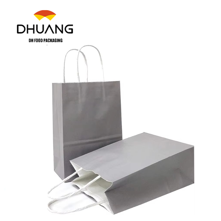 Large Biodegradable Kraft Bags Handles Eco-Friendly Brown for Packaging Pizza Milk Sugar Sushi Cakes Socks Other Items Grey