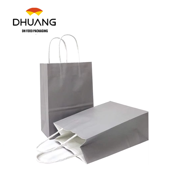 Large Biodegradable Kraft Bags Handles Eco-Friendly Brown for Packaging Pizza Milk Sugar Sushi Cakes Socks Other Items Grey