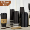 Disposable Black Paper Coffee Mug Hot Coffee Chocolate Drink Lid Stir Stick Coffee Cup