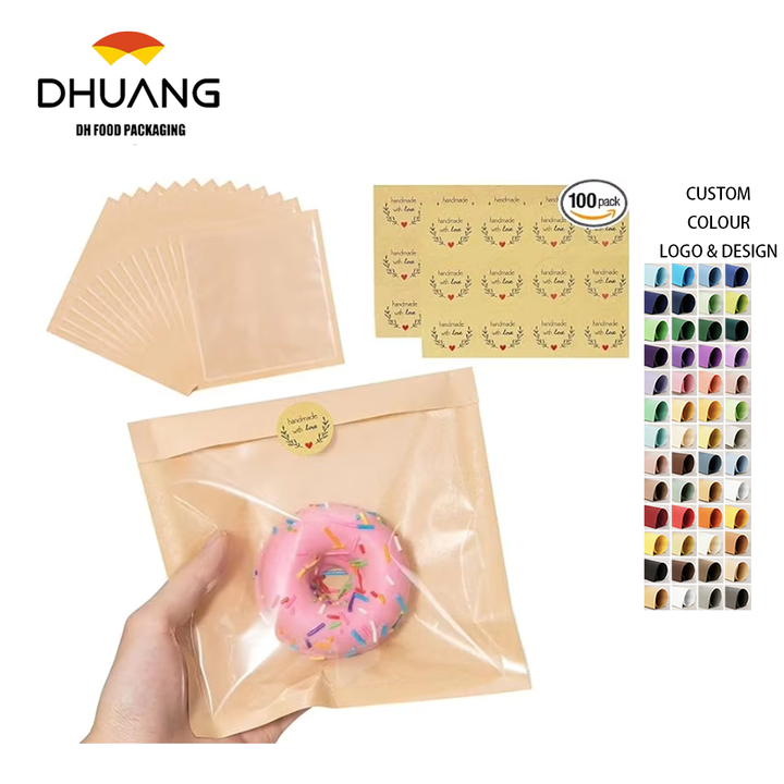 Brown Baking Paper Bags with Window for Sandwich Doughnut Cookie Wrapping for Baking Storage and Display Custom Bread Bags