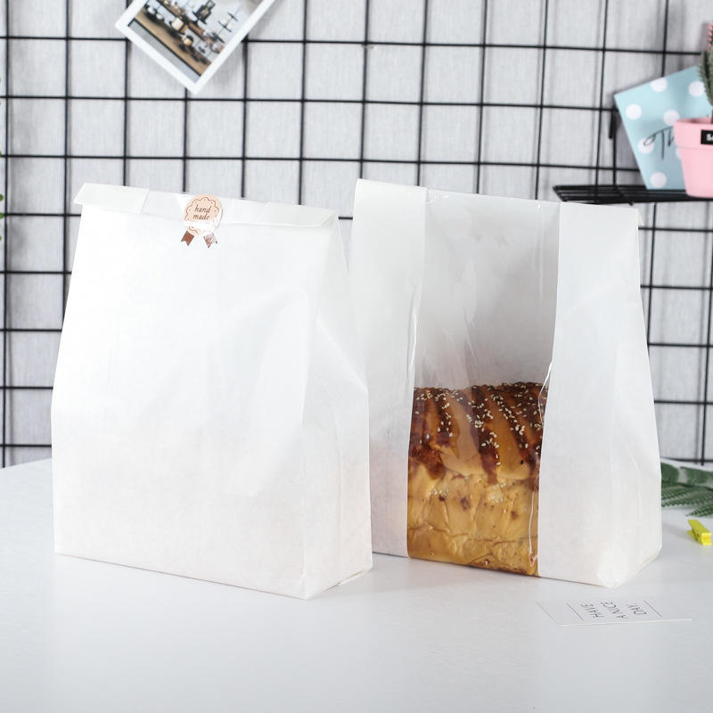 Wholesale Transparent Window Face Ins Wind Bread Packaging Bag In-Stock Kraft Paper Wire Curling with Logo Custom Bread Bags