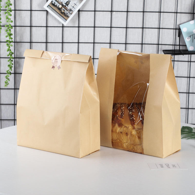 Wholesale Transparent Window Face Ins Wind Bread Packaging Bag In-Stock Kraft Paper Wire Curling with Logo Custom Bread Bags