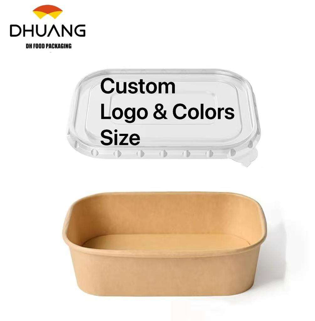 Disposable Serving Container Rectangular Paper Bowl with Lid for Salad Sandwich Cookies