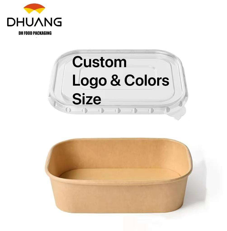 Disposable Serving Container Rectangular Paper Bowl with Lid for Salad Sandwich Cookies