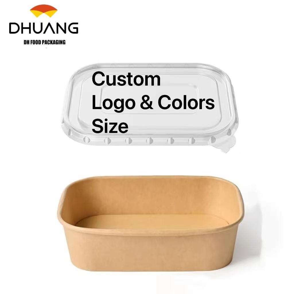 Disposable Serving Container Rectangular Paper Bowl with Lid for Salad Sandwich Cookies