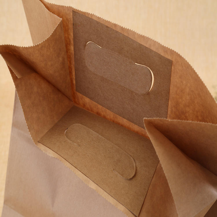 Fast Food Fruit Dessert Baking Takeaway Cardboard Packing Hand Bag Punched Tote Bag With Reinforced Custom Bread Bags