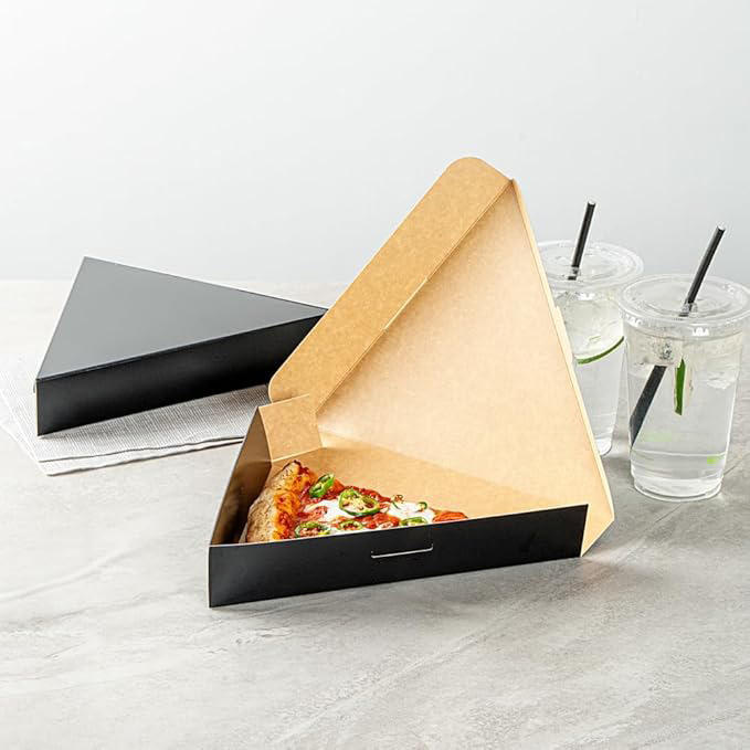Pizza Box Clamshell Pizza Slice Container - Oil Proof Label Lock Black Paper for Restaurants and Cafes Custom Pizza Boxs