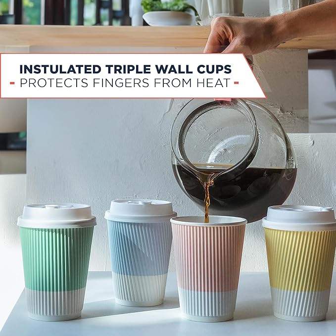 Disposable Coffee Cups With Lid Durable Travel Paper Insulated Cups for Hot and Cold Drinks Coffee Cup