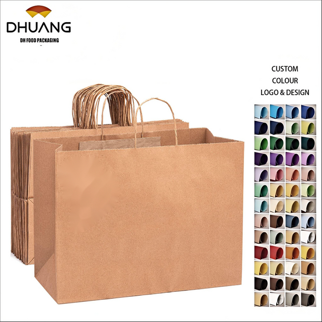 Kraft Paper Shopping Bags Waterproof Greaseproof PVC Coated for Gift Giving Retail Stores Craft Use for Clothing Boutiques