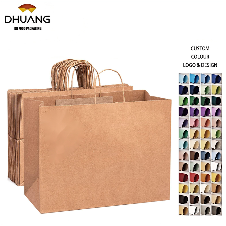 Kraft Paper Shopping Bags Waterproof Greaseproof PVC Coated for Gift Giving Retail Stores Craft Use for Clothing Boutiques