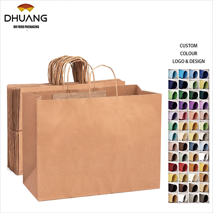 Kraft Paper Shopping Bags Waterproof Greaseproof PVC Coated for Gift Giving Retail Stores Craft Use for Clothing Boutiques