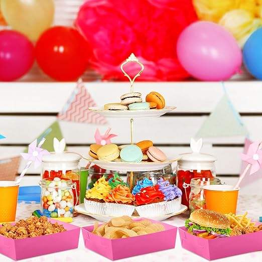 Disposable Paper Food Tray 5 lb Large Food Boat Nachos Thanksgiving Christmas Party Supplies (Hot Pink)
