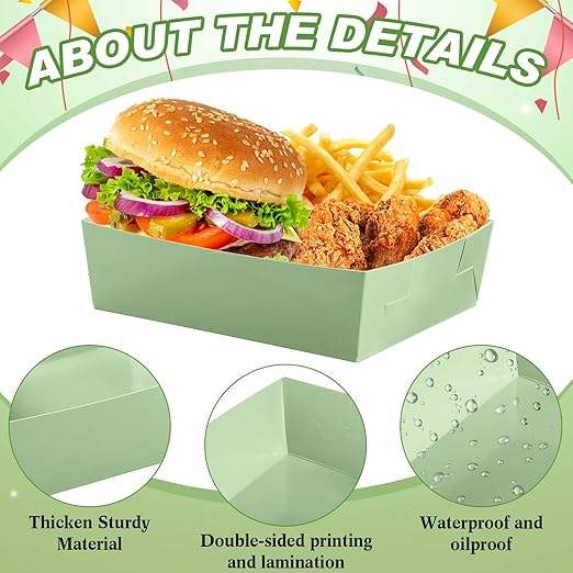 Disposable Paper Food Tray 5 lb Large Food Boat Nachos Thanksgiving Christmas Party Supplies (Sage Green)