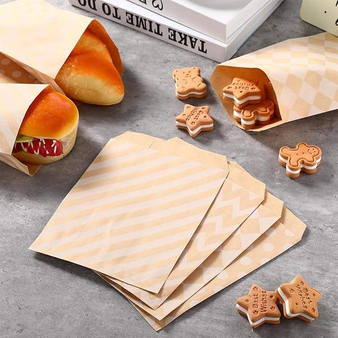Candy Buffet Bag Brown Dot Striped for Sandwich Cookie Bag Party Supplies Custom Bread Bags