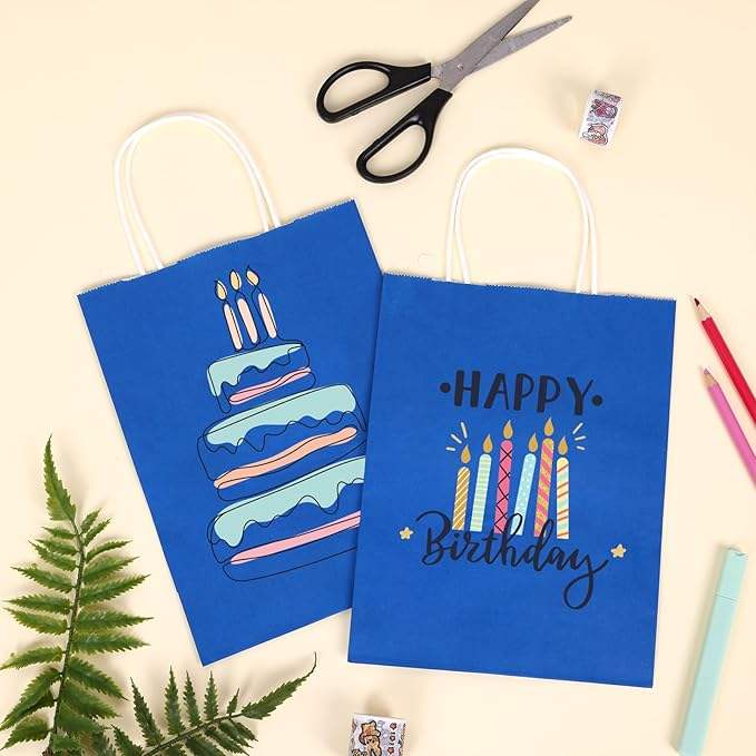 Medium Brown Paper Bag with Handle Blue Color for Parties and Corporate Events